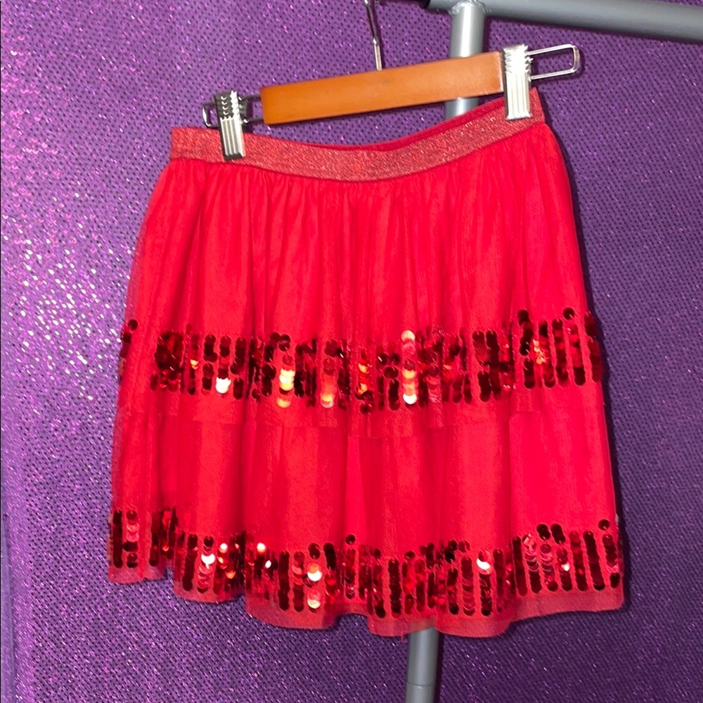 🏝️🎉H&M Red Sequin Mini Skater Skirt
